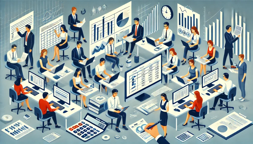DALL·E 2025-03-11 12.02.12 - A professional and engaging illustration representing Accounting and Financial Institutions at a vocational high school. The image features students w
